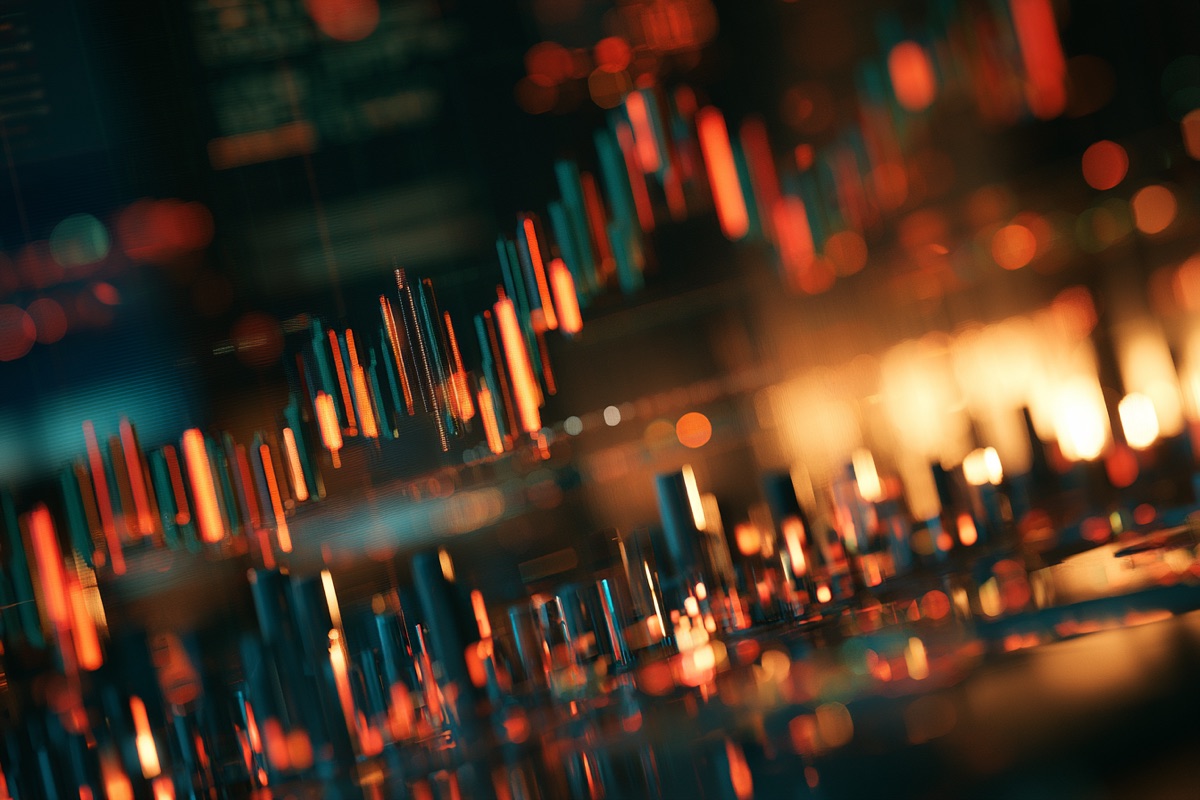 Stylized market index visualization in amber and teal